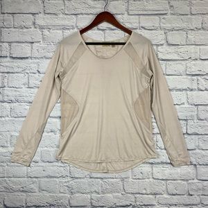 Zella Pink Taupe Mesh Long Sleeve Athletic Shirt Thumb Holes Woman’s Size Medium